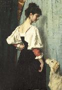 Therese Schwartze Young Italian woman with a dog called Puck.